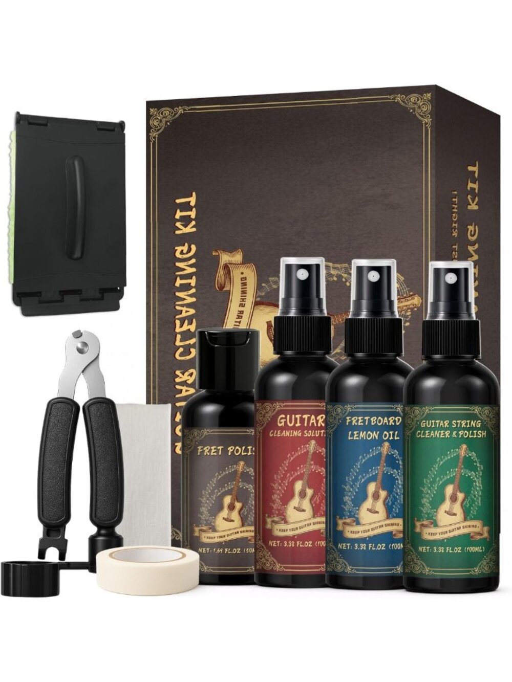 9-Piece Guitar Care Kit | Deep Clean & Restore Shine | Cleaner, Polish